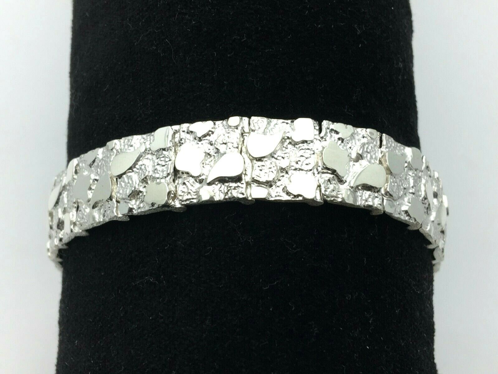 925 Sterling Silver Solid Nugget Bracelet Adjustable 8" 12.5mm 28.5 grams