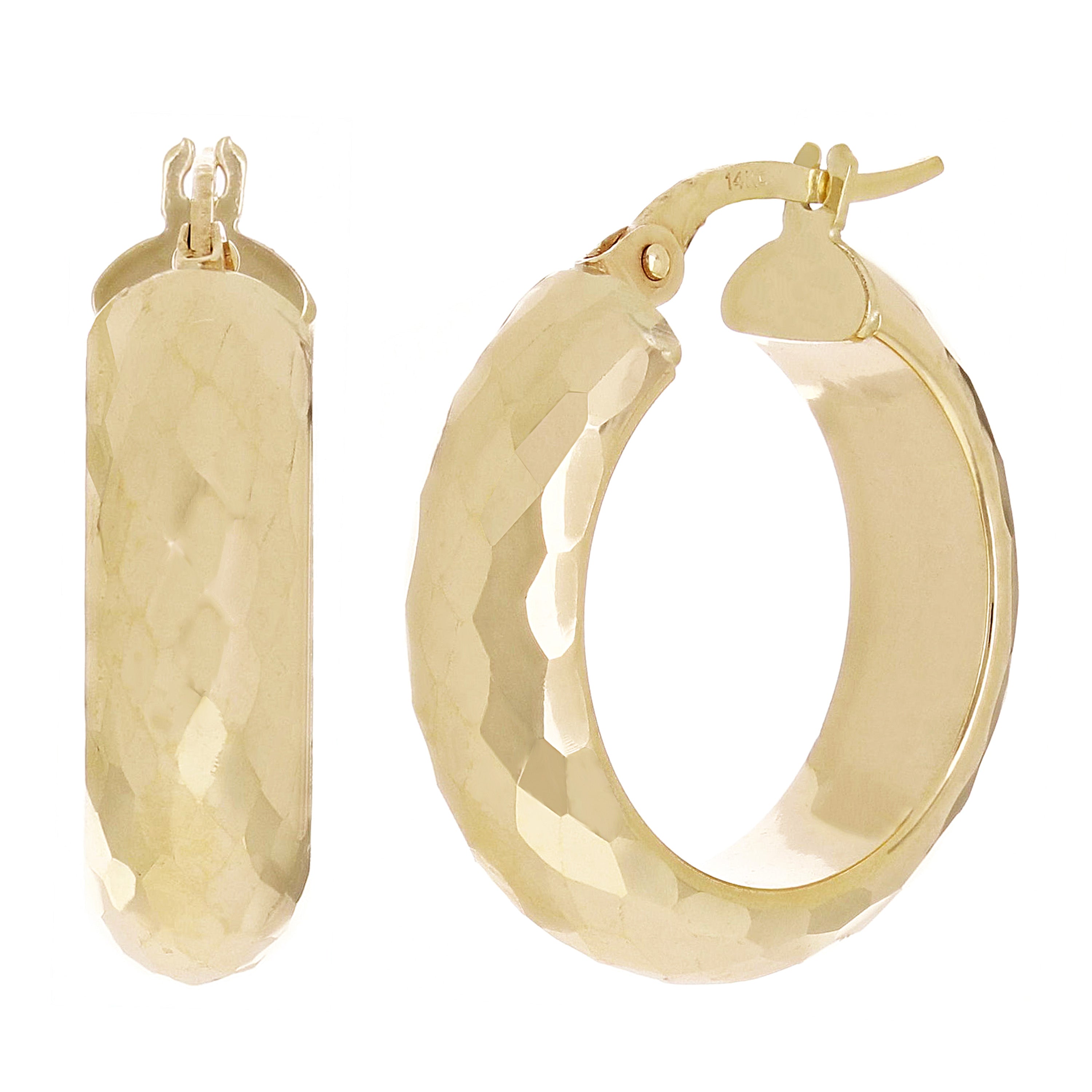 Italian 14k Yellow Gold Hollow Diamond Cut Hoop Earrings 22.5mmx6mm 3 grams