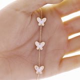 Italian 14k Yellow Gold Pearl BUTTERFLY Charm Station Bracelet 7.5" 11.5mm 3.2 grams