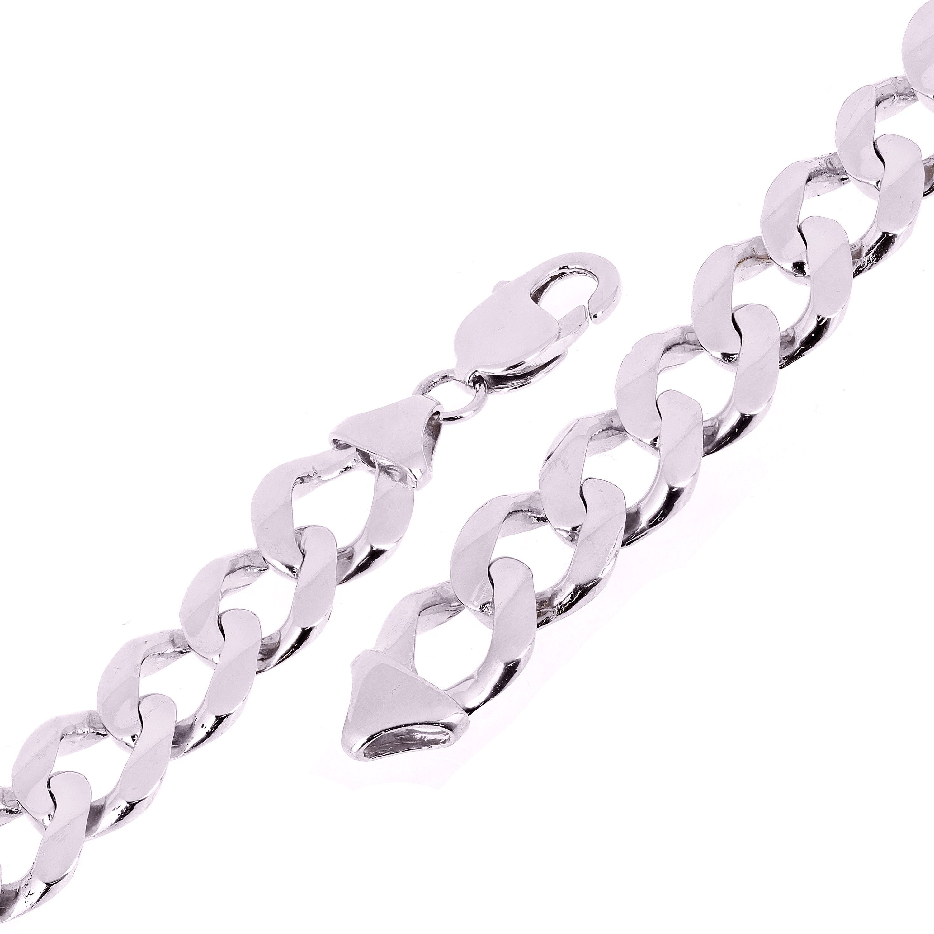 Men's 14k White Gold Solid Flat Cuban Chain Bracelet Link 7" 12.5mm 35 grams - 7"