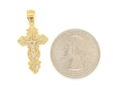 14k Two Tone Gold Jesus Christ Crucifix Filigree Cross Charm Pendant 1.8 grams