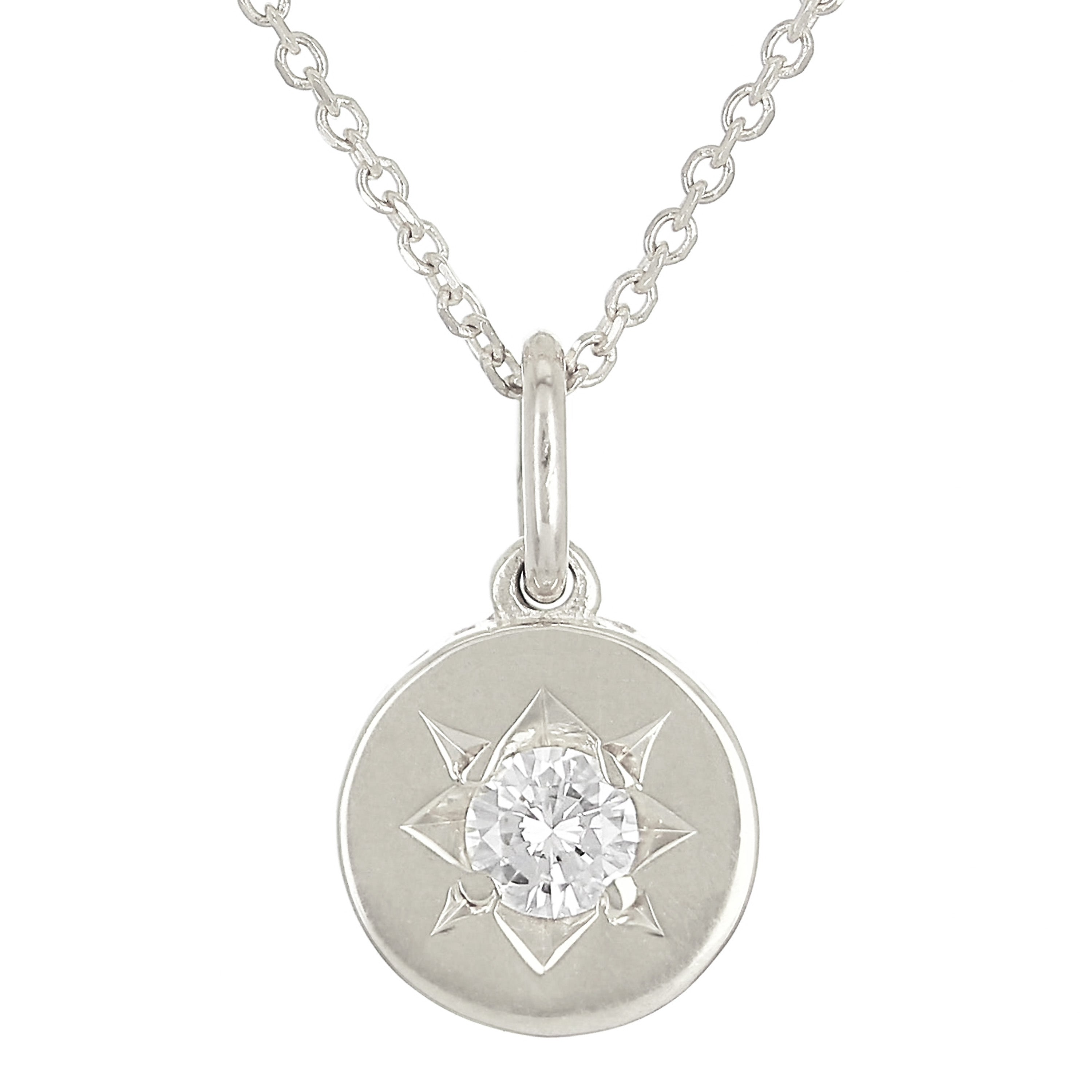 14k White Gold Diamond North Star Charm Pendant - Rose