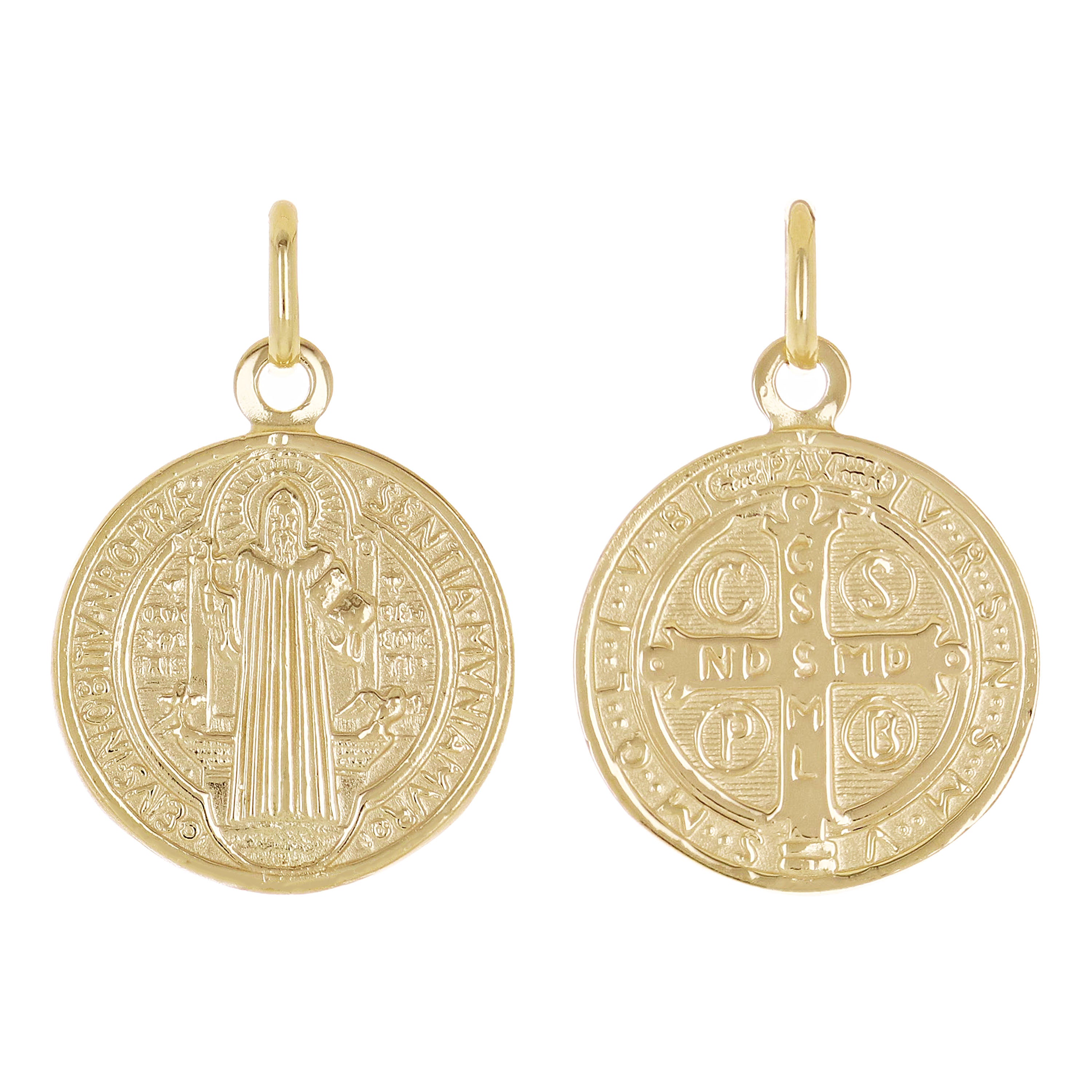 14k Yellow Gold Round Saint Benedict Medal Charm Pendant 1" 2.9 grams