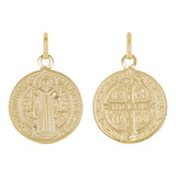 14k Yellow Gold Round Saint Benedict Medal Charm Pendant 1" 2.9 grams