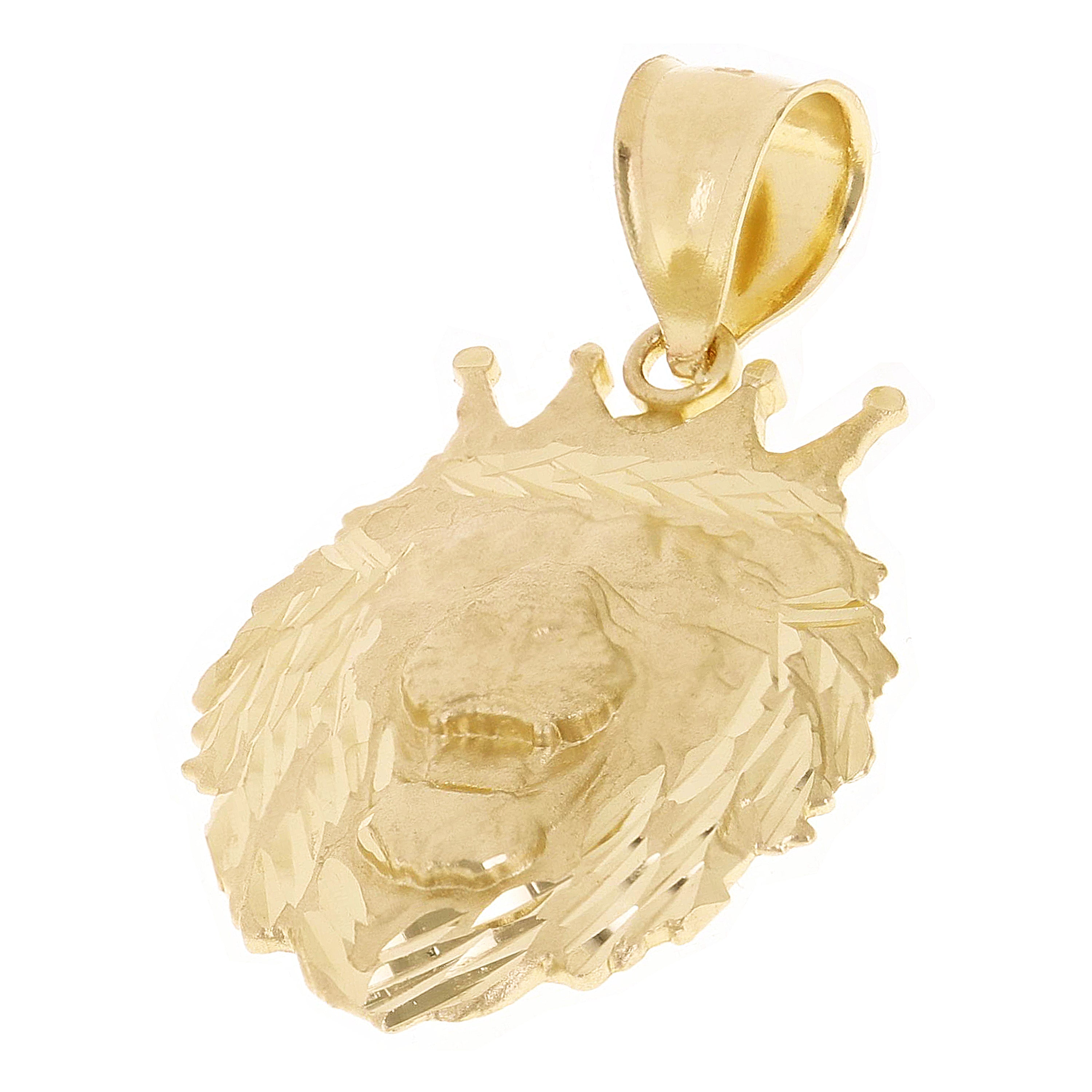 14k Yellow Gold Solid Diamond Cut Head Face Lion King Pendant 1.3" 2.7 grams - Small