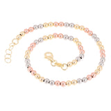 Italian 14k Tri Color Gold Hollow Ball Bead Bracelet 8" 3mm 3 grams - Tri-Color