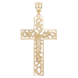 14k Yellow Gold Filigree Diamond Cut Jesus Cross Crucifix Pendant 2.4" 5.9 grams