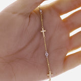 Italian 14k Two-Tone Gold Round & Sideways Cross Charm Bracelet 7" 2 grams