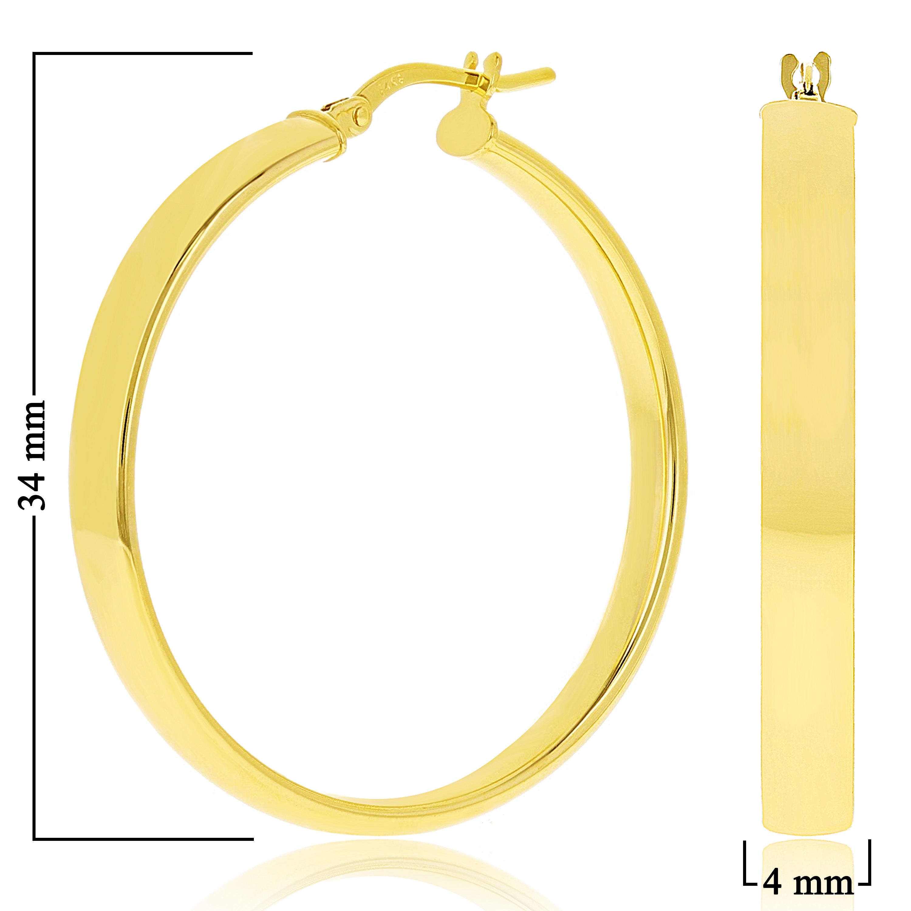 Italian 14k Yellow Gold Rounded Flat Tube Small Hollow Hoop Earrings 1.4" 2.9 grams - Yellow 2.9 grams