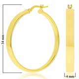 Italian 14k Yellow Gold Rounded Flat Tube Small Hollow Hoop Earrings 1.4" 2.9 grams - Yellow 2.9 grams