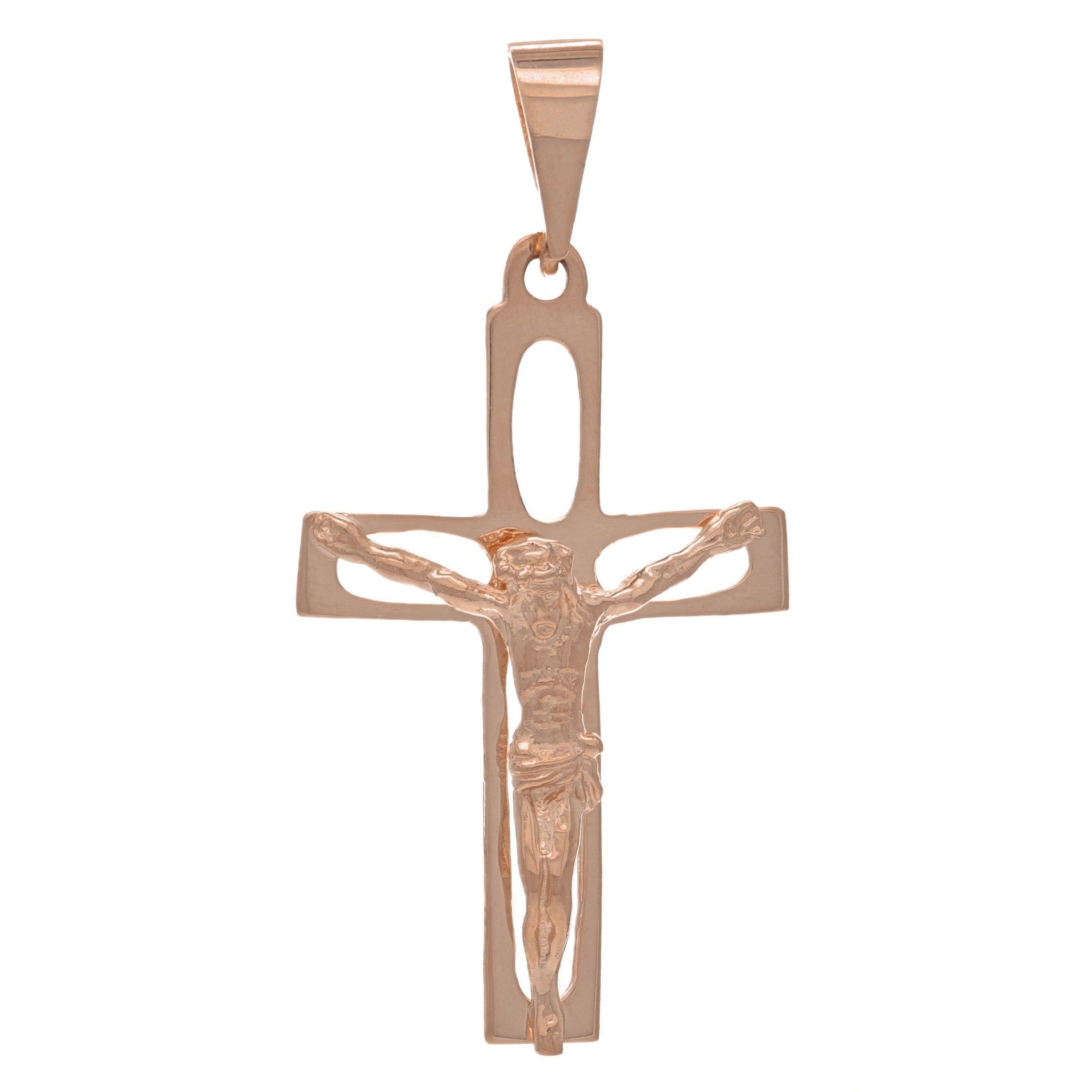 14k Rose Gold Religious Jesus Chris Crucifix Cross Charm Pendant 1.8" 2.8 grams - Rose