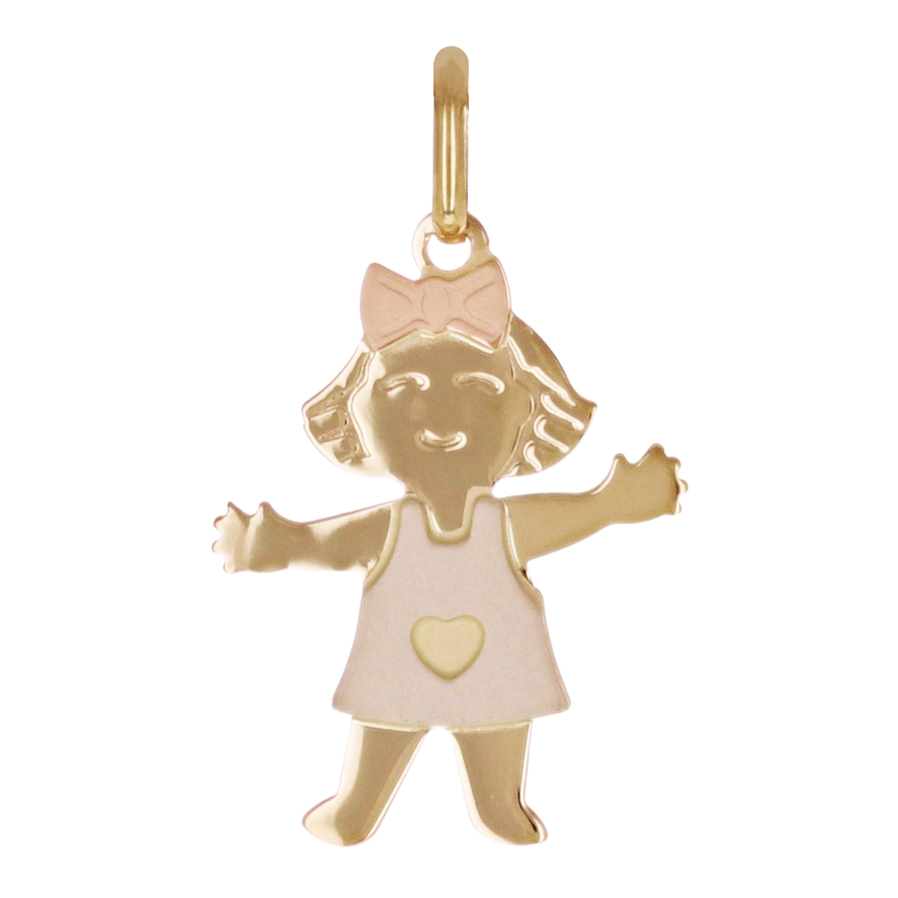 Italian 14k Tri-Color Gold Little Girl Charm Pendant 1" 1.1 grams