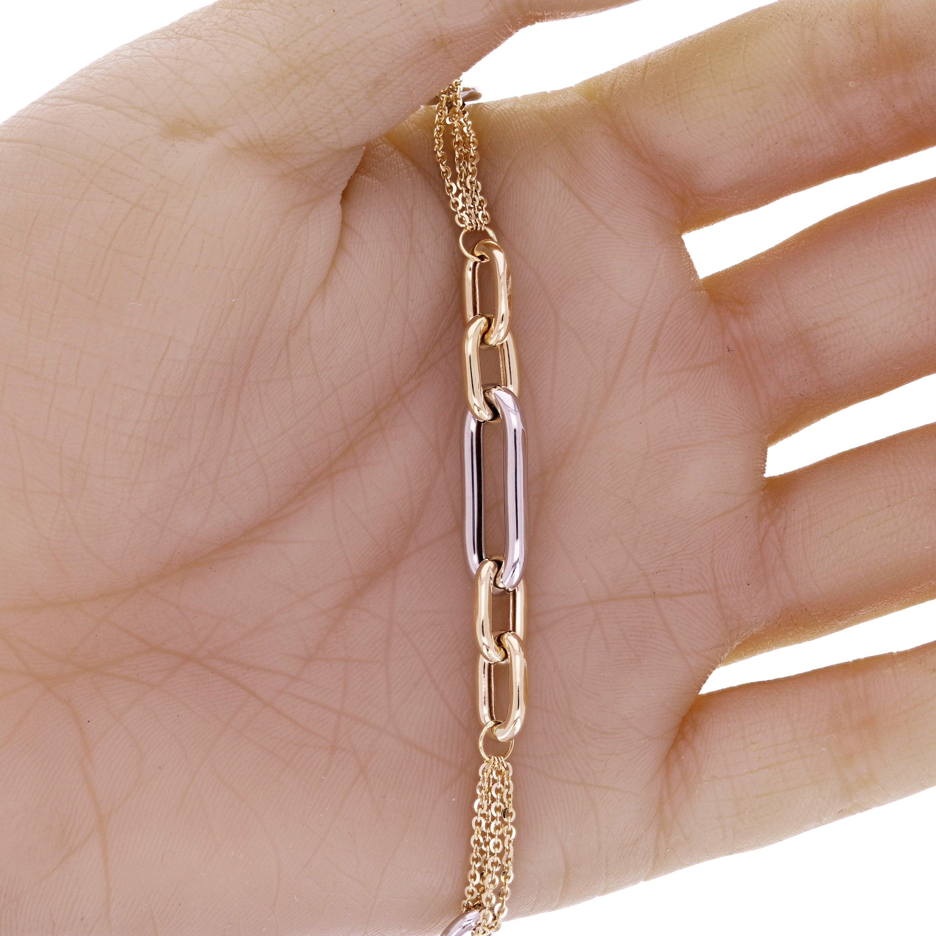 Italian 14k Two Tone Gold Paper Clip Link Rolo Chain Bracelet 7.5" 5.3 grams