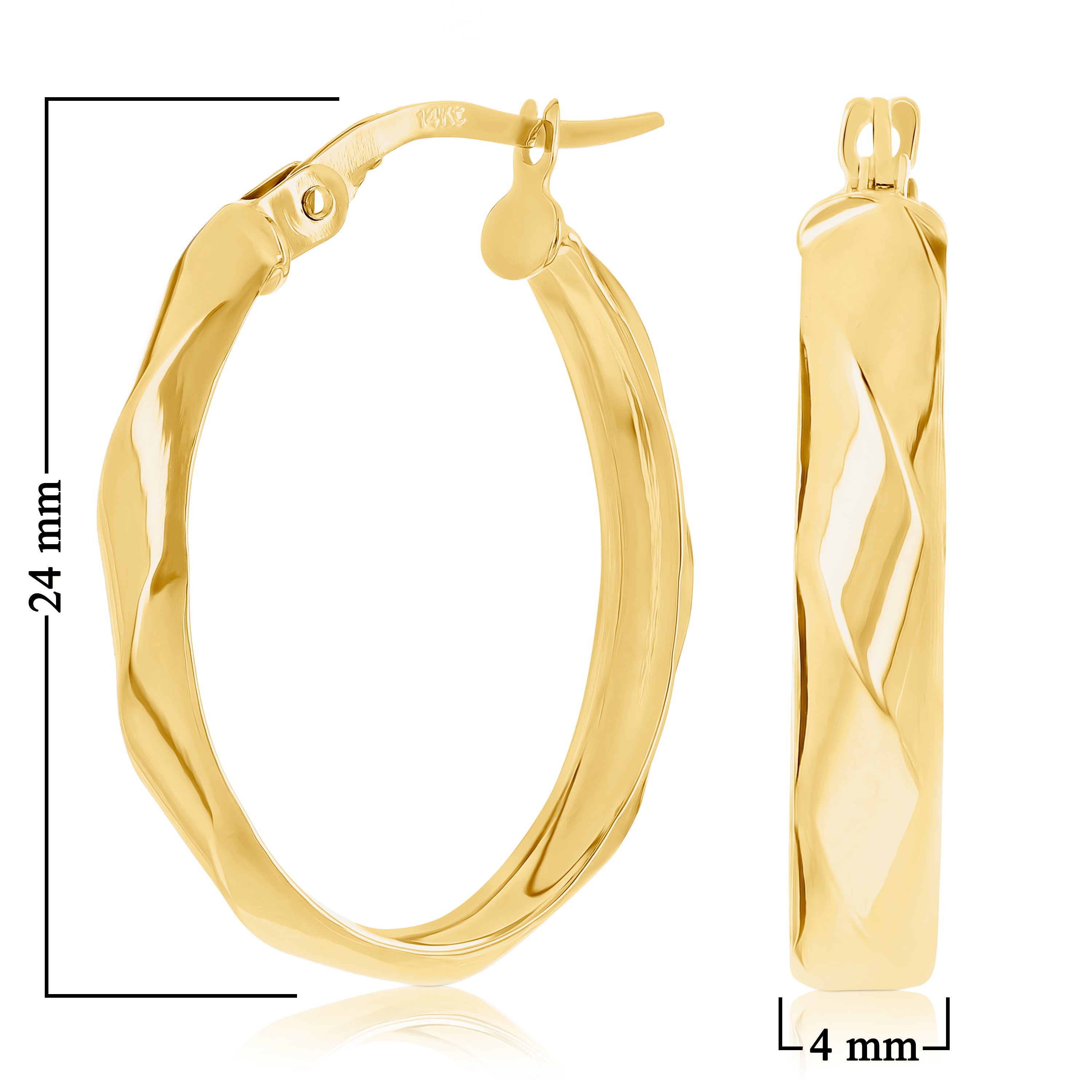Italian 14k Yellow Gold Hollow High Polished Twisted Hoop Earrings 24mmx4mm 1.7g
