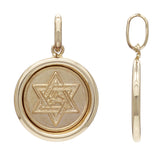 14k Yellow Gold Embossed Star of David with Chai Symbol Round Medal Pendant 1.2g