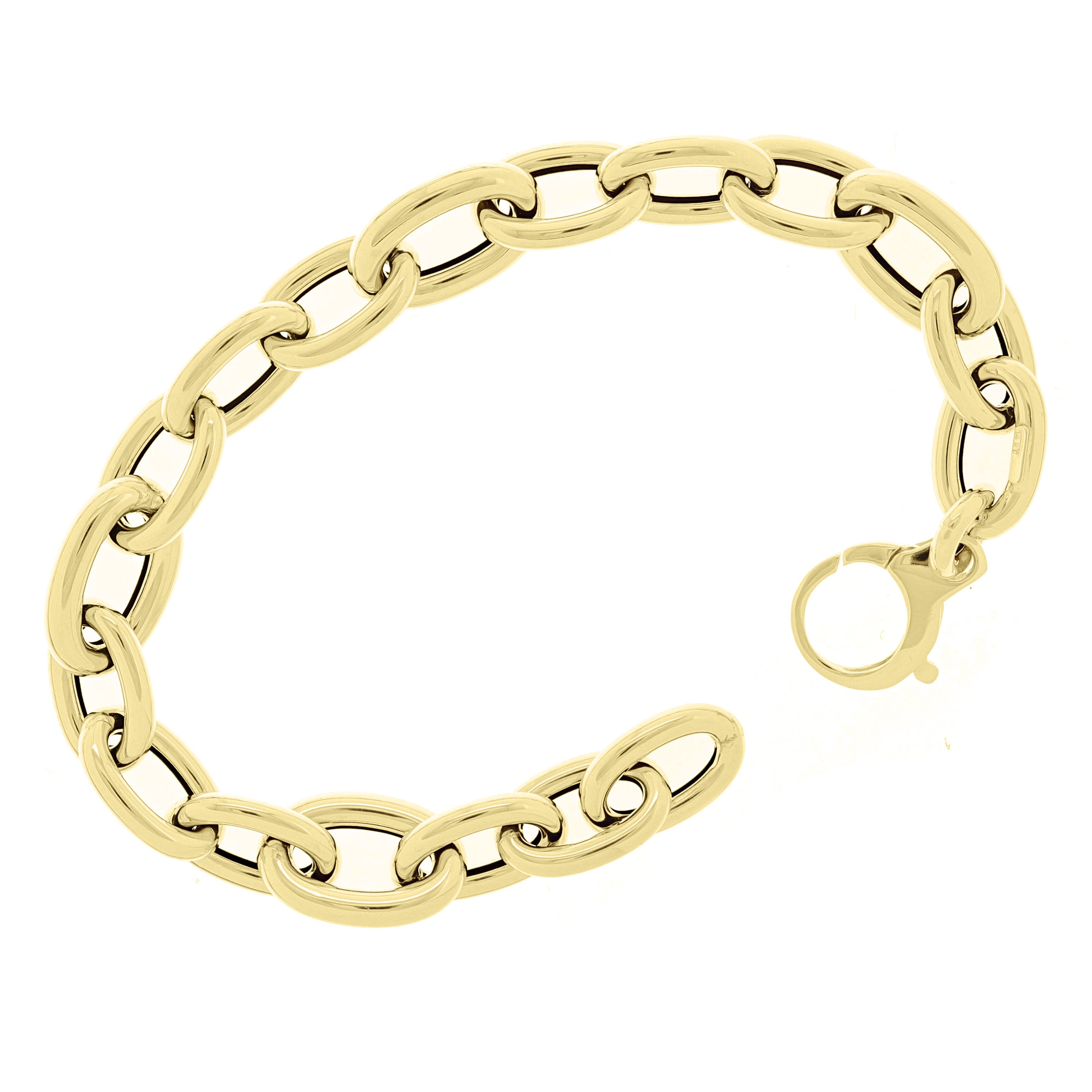 Italian 14k Yellow Gold Hollow Oval Rolo Links Bracelet 7.75" 10.9mm 6.8 grams