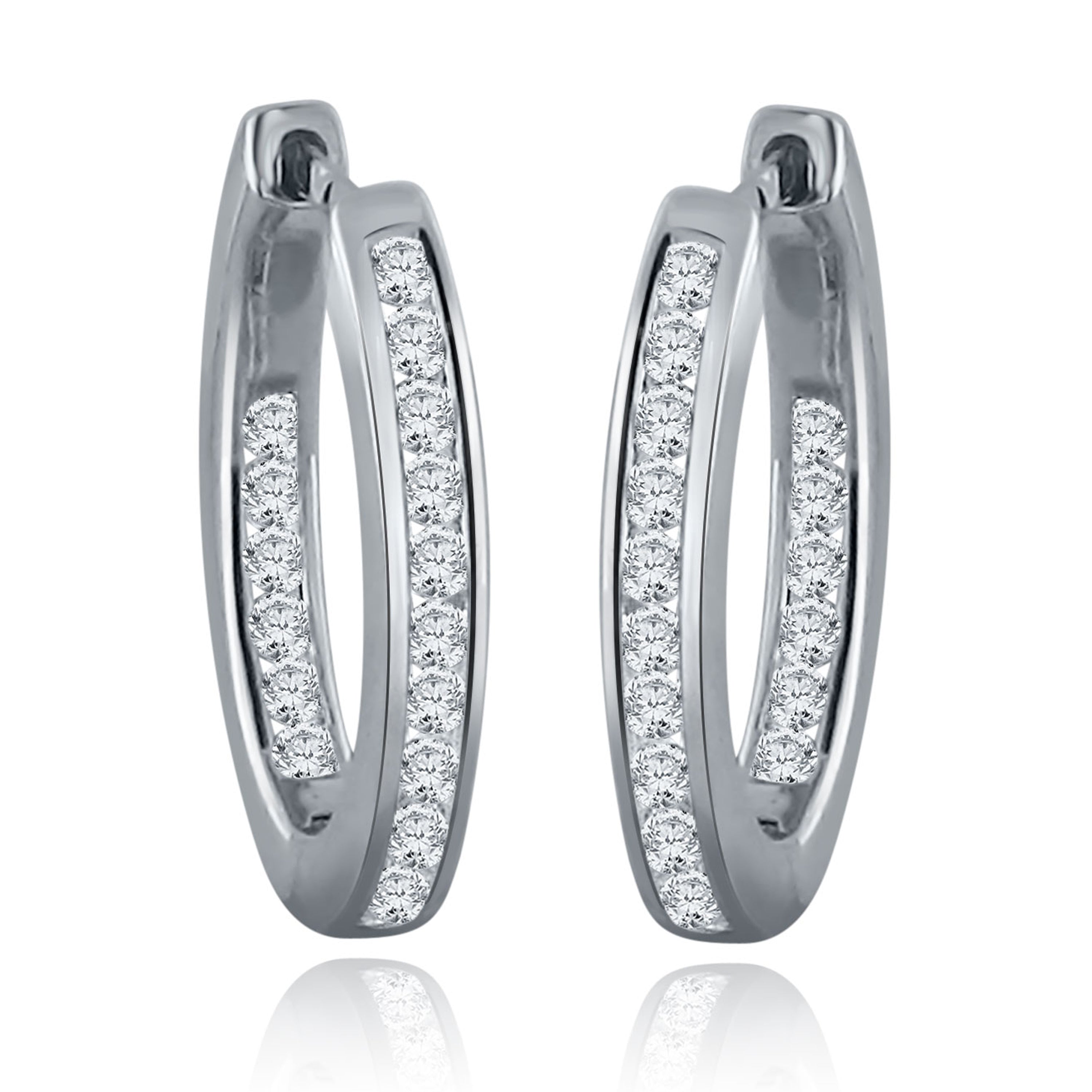 14k White Gold 1/2 ctw Diamond Hoop Earrings