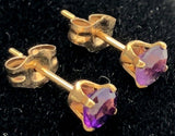 14k Yellow Gold Round Amethyst 4.15mm Stud Earrings February Birthstone