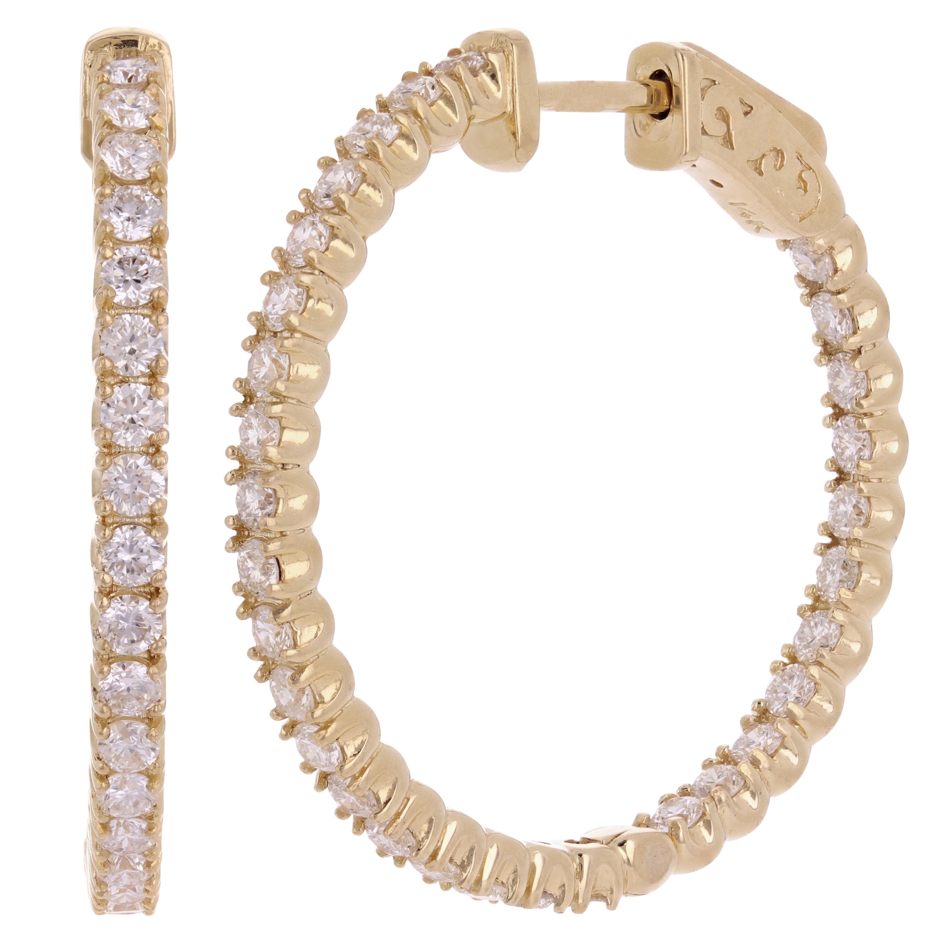 14k Yellow Gold 2.15ctw Diamond Inside Out Hoop Earrings