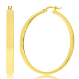 Italian 14k Yellow Gold Rounded Flat Tube Small Hollow Hoop Earrings 1.6" 3.5 grams - Yellow 3.5 grams