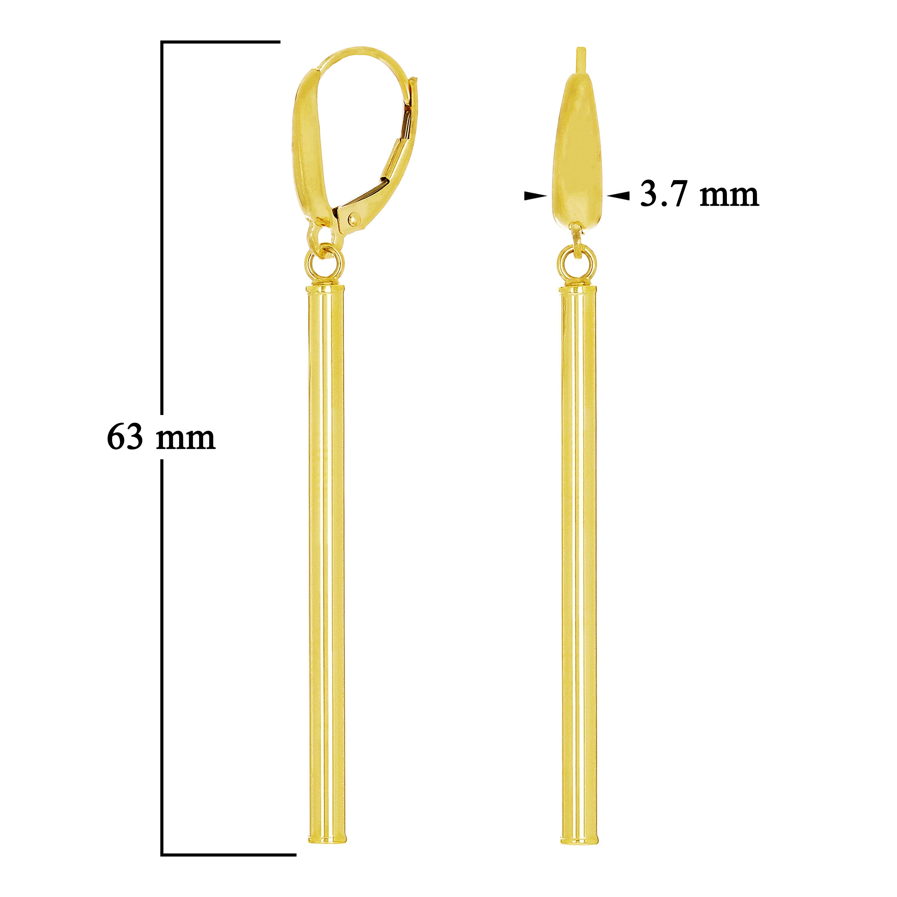 Italian 14k Yellow Gold Tube Vertical Bar Dangle Drop Earrings 2.5" 2.4 grams
