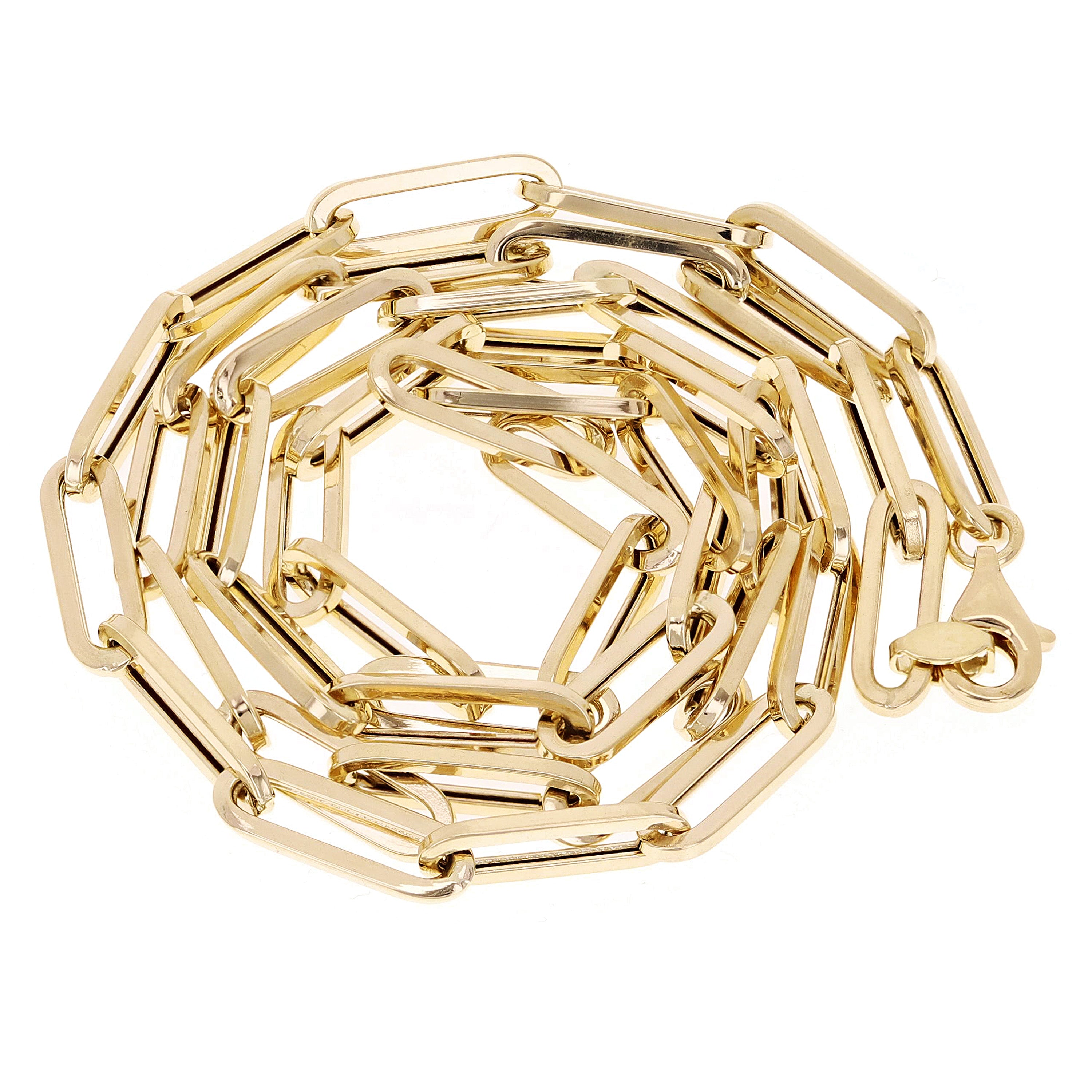 Italian 14k Yellow Gold Hollow Paper Clip Chain Necklace 16" 4.3mm 5.4 grams