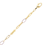 Italian 14k Two Tone Gold Ball Bead & Paper Clip Link Bracelet 7.5" 3.2 grams
