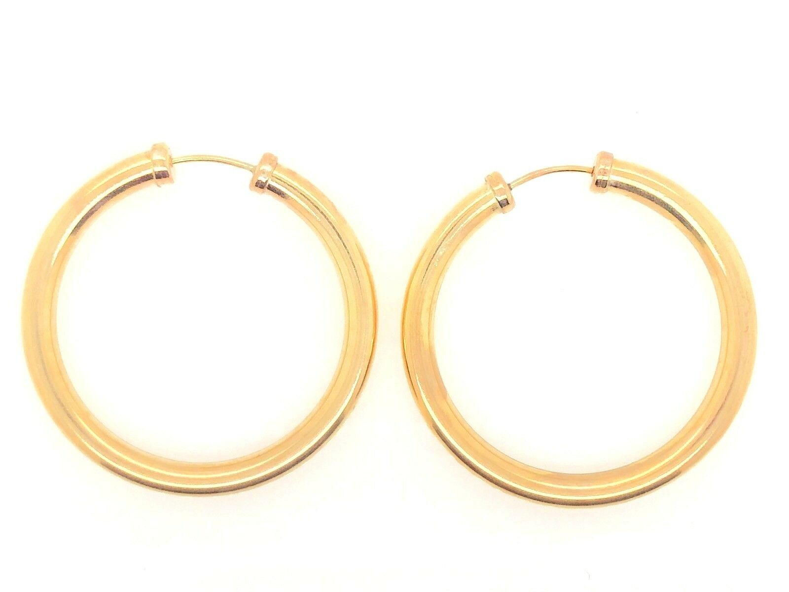 925 Sterling Silver Gold Plated Hoop Loop Hollow Earrings 1.35" 3.75mm 4.6 grams