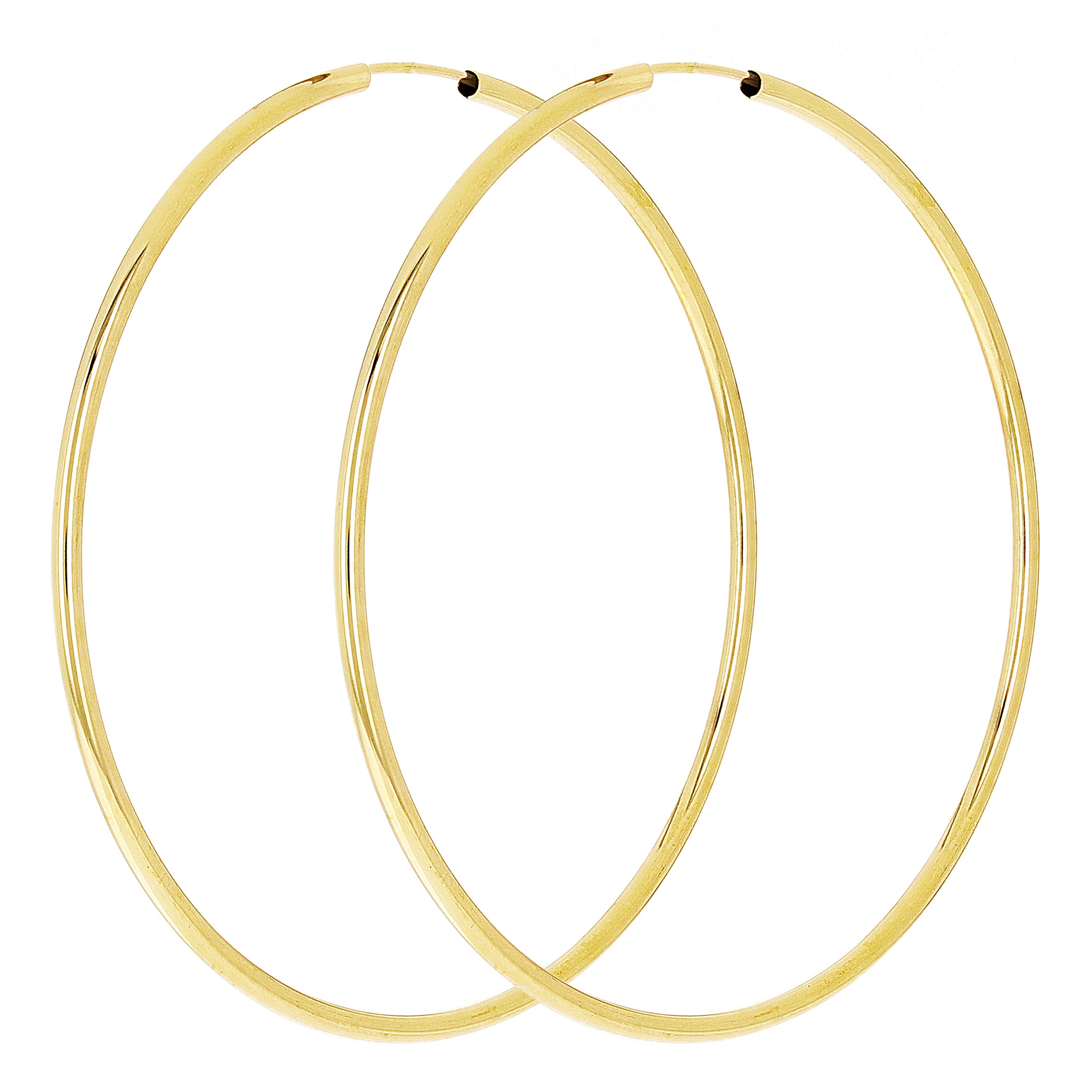 Italian 14k Yellow Gold High Polish Round Endless Hoop Earrings 1.9" 2mm 2.4gram