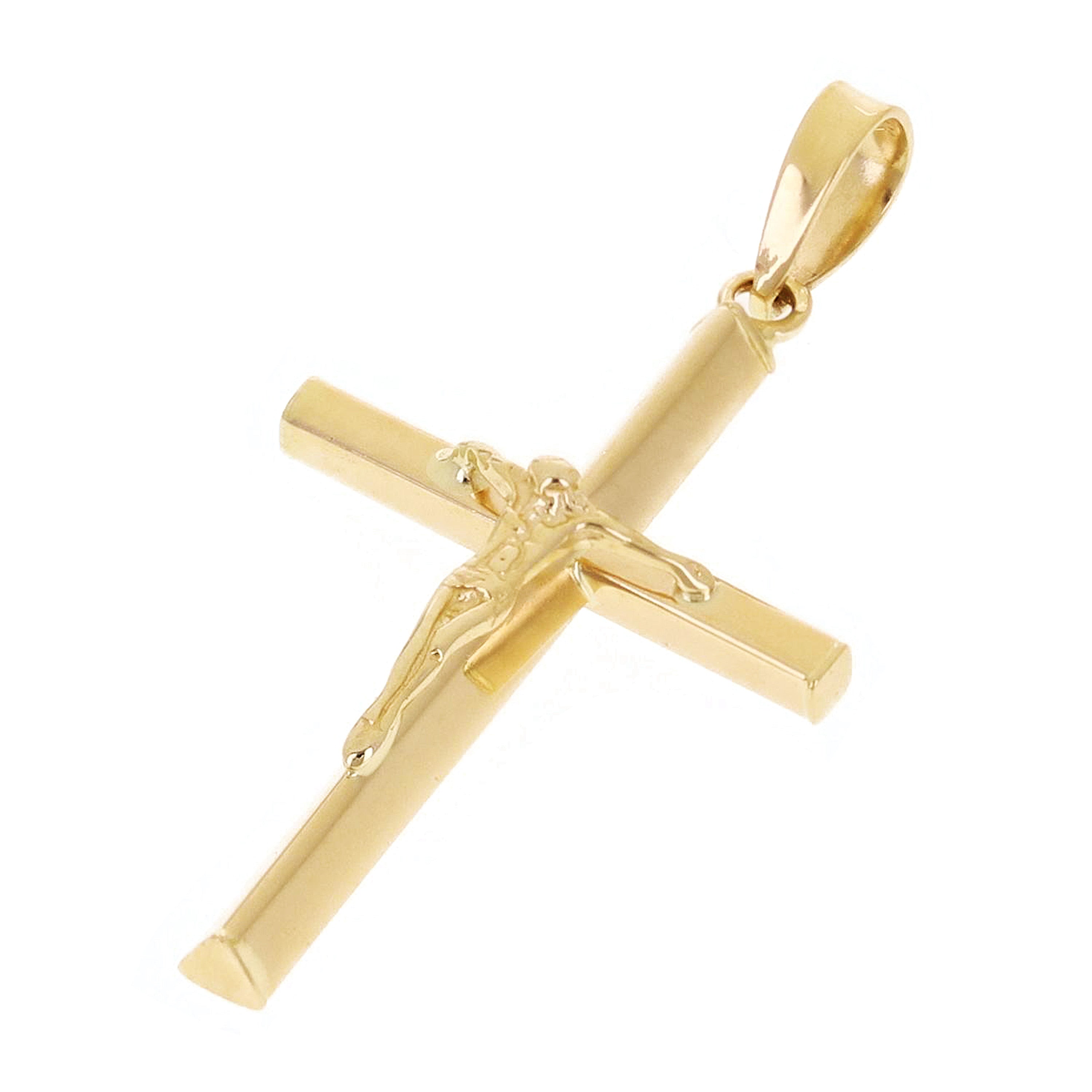 Italian 14k Yellow Gold Hollow 3D Crucifix Cross Charm Pendant 1.4" 1.1 grams - Yellow