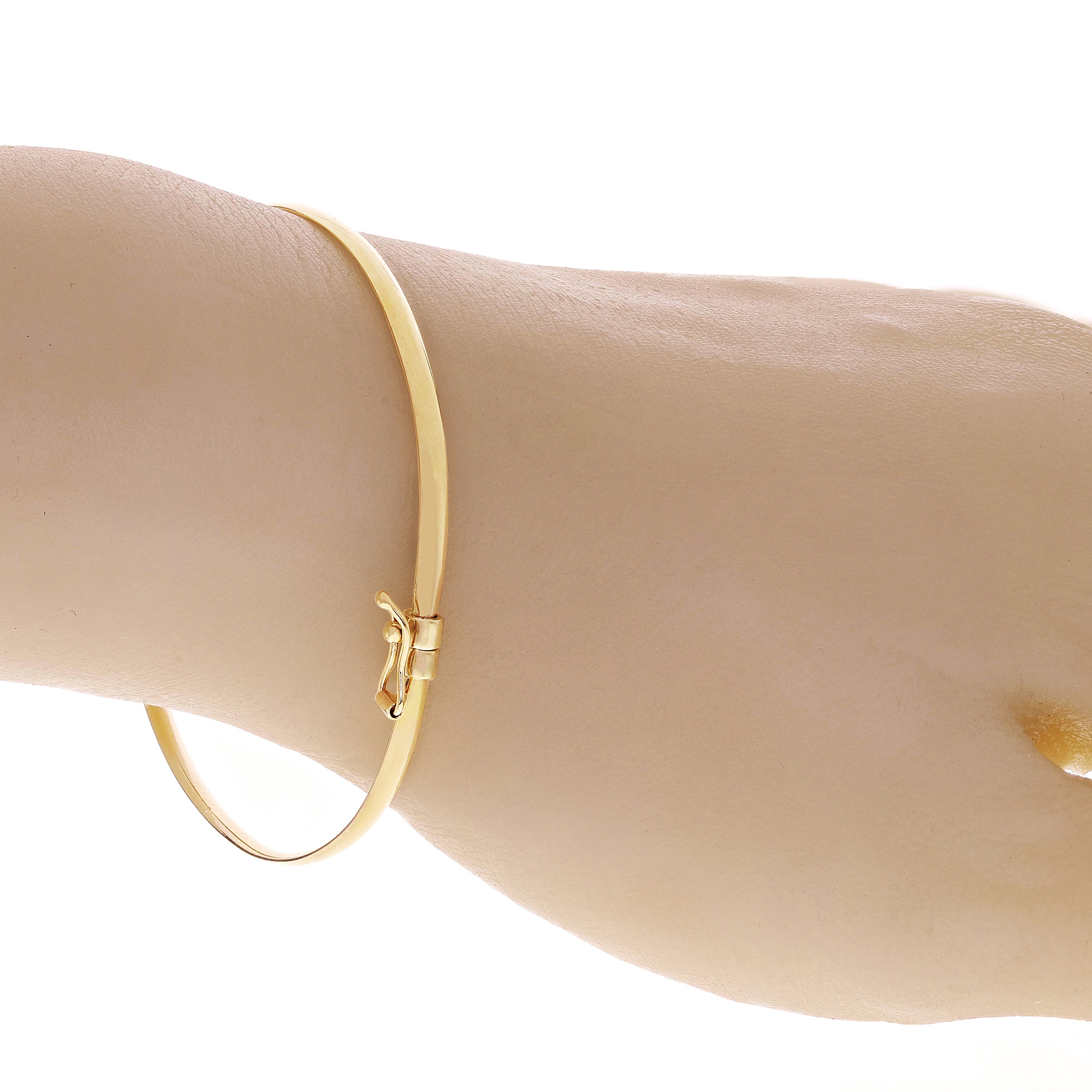 Italian 14k Yellow Gold Hollow Tube Plain Oval Hinged Bangle Bracelet 7" 2mm