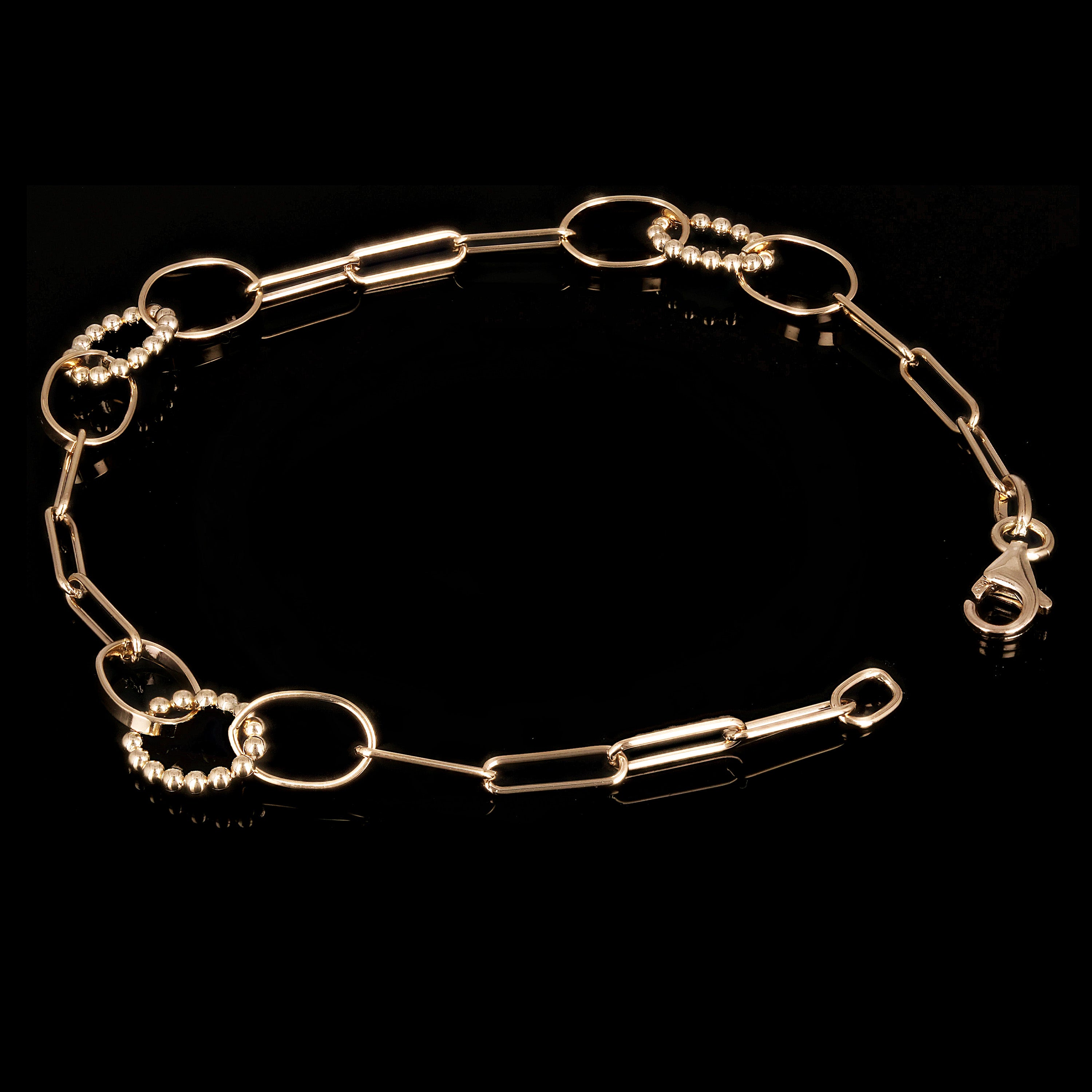 Italian 14k Yellow Gold Oval & Paperclip Link Bracelet 7" 6.2mm 3.1 grams