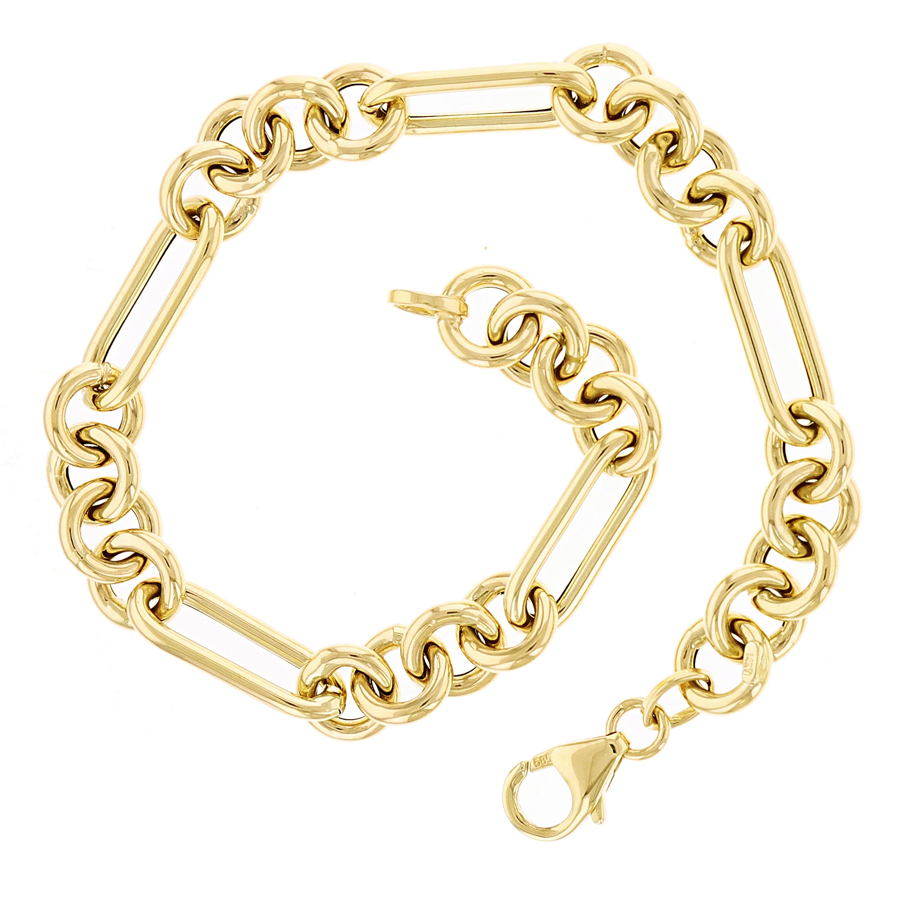 Italian 14k Yellow Gold Hollow Oval & Paper Clip Chain Bracelet 7.25" 5 grams