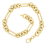 Italian 14k Yellow Gold Hollow Oval & Paper Clip Chain Bracelet 7.25" 5 grams