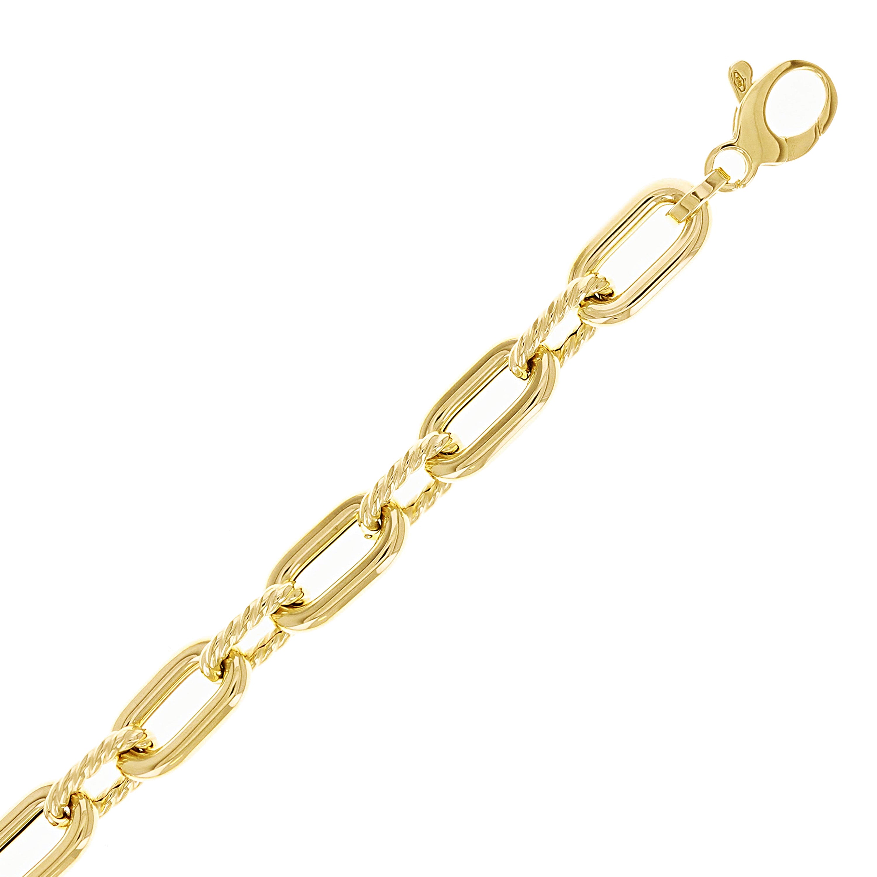 Italian 14k Yellow Gold Hollow Oval & Paper Clip Link Bracelet 7.5" 7.9mm 7.5 grams