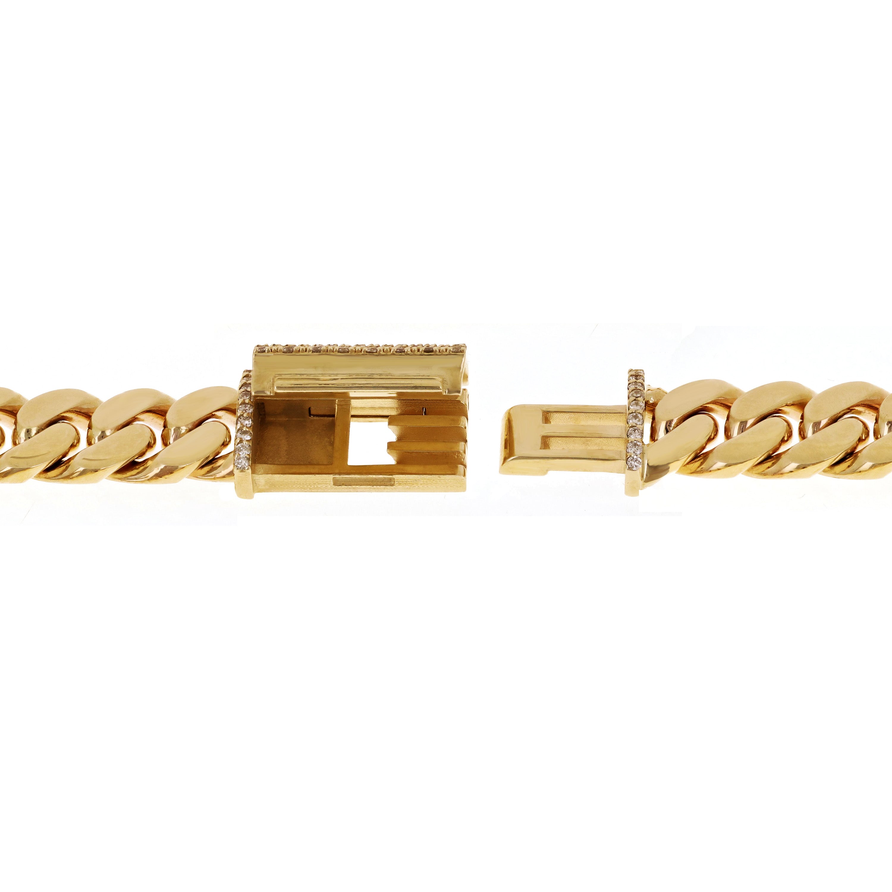 14k Yellow Gold Miami Cuban Chain Bracelet with Diamonds Box Clasp 9" 10mm 68.6g - 10mm 9" 68.6 grams