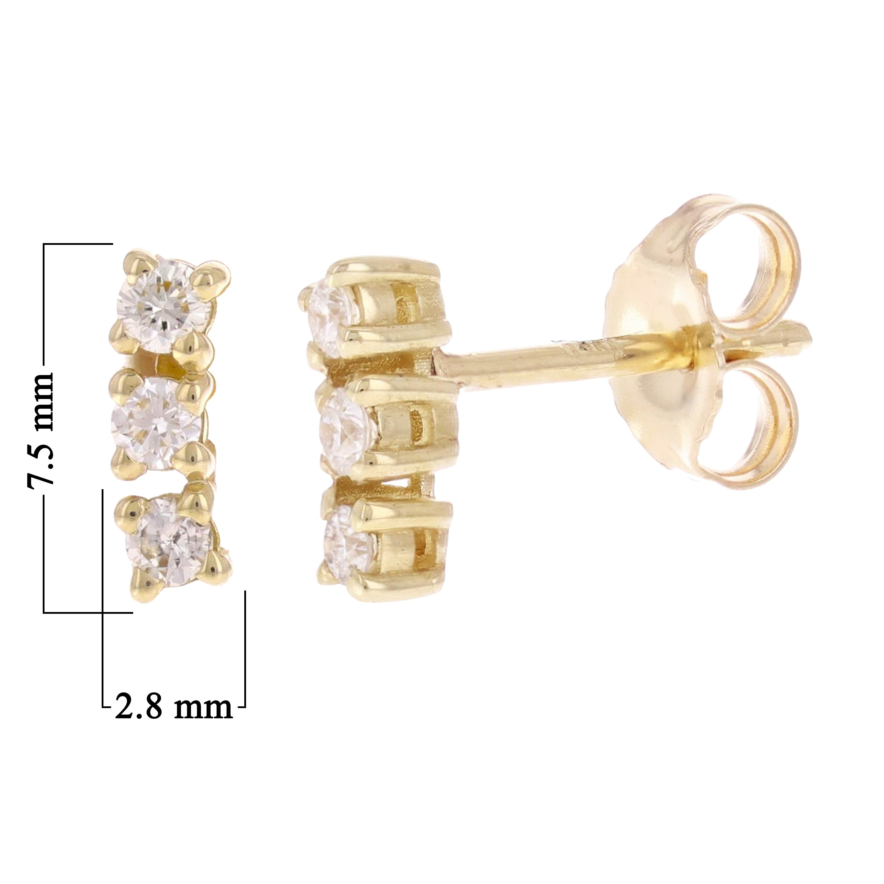 14k Yellow Gold 0.30ctw Diamond 3-Stone Stick Stud Earrings