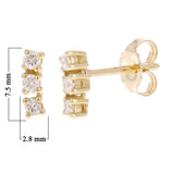 14k Yellow Gold 0.30ctw Diamond 3-Stone Stick Stud Earrings