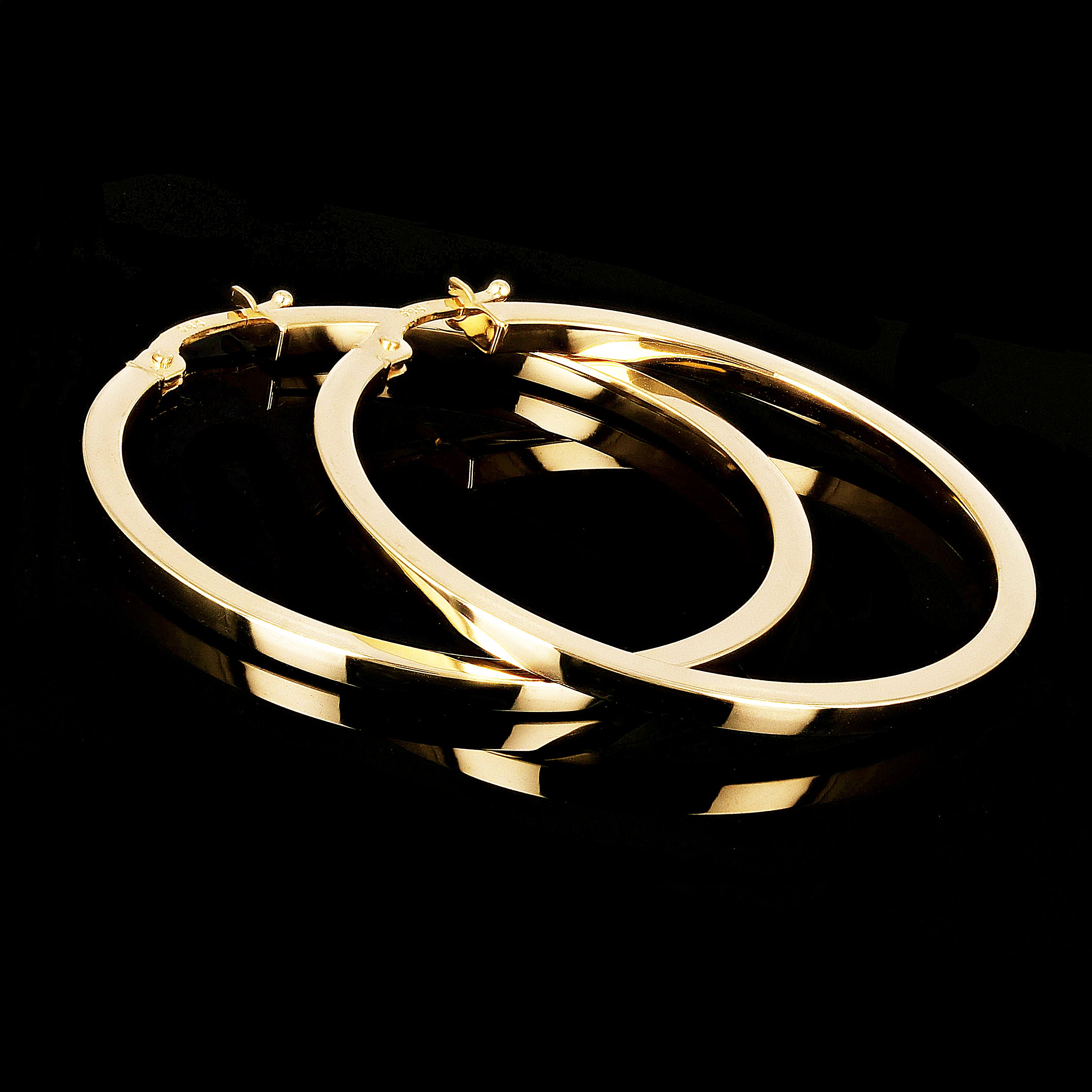 Italian 14k Yellow Gold Flat Tube Hollow Hoop Earrings 1" 2mm 1.7 grams