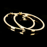 Italian 14k Yellow Gold Flat Tube Hollow Hoop Earrings 1" 2mm 1.7 grams
