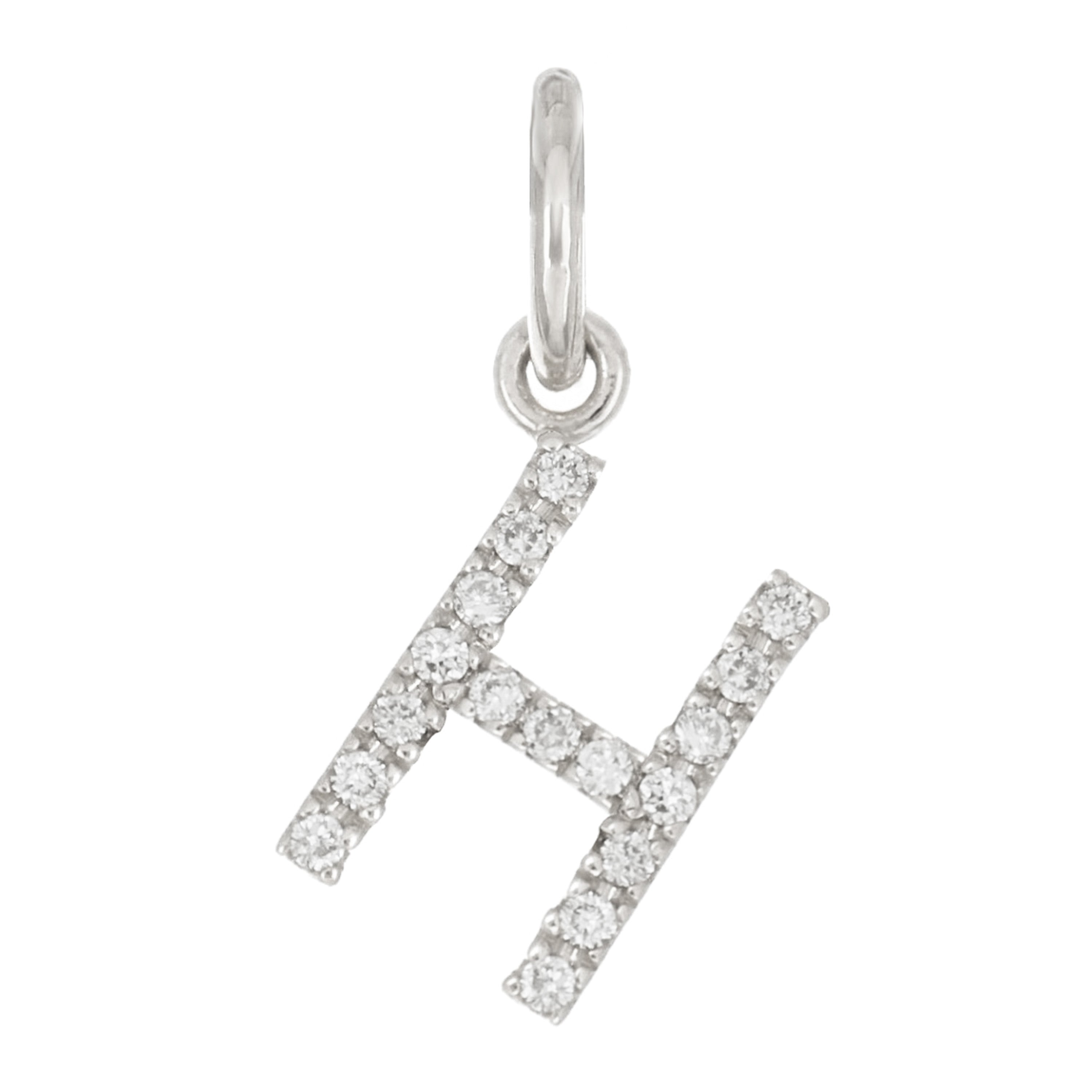 14k White Gold Diamond Initial Letter H Charm Pendant - Letter H,White