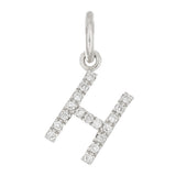 14k White Gold Diamond Initial Letter H Charm Pendant - Letter H,White