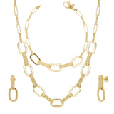 Italian 14k Yellow Gold Oval Links Necklace, Bracelet & Earrings Set 22.1 grams