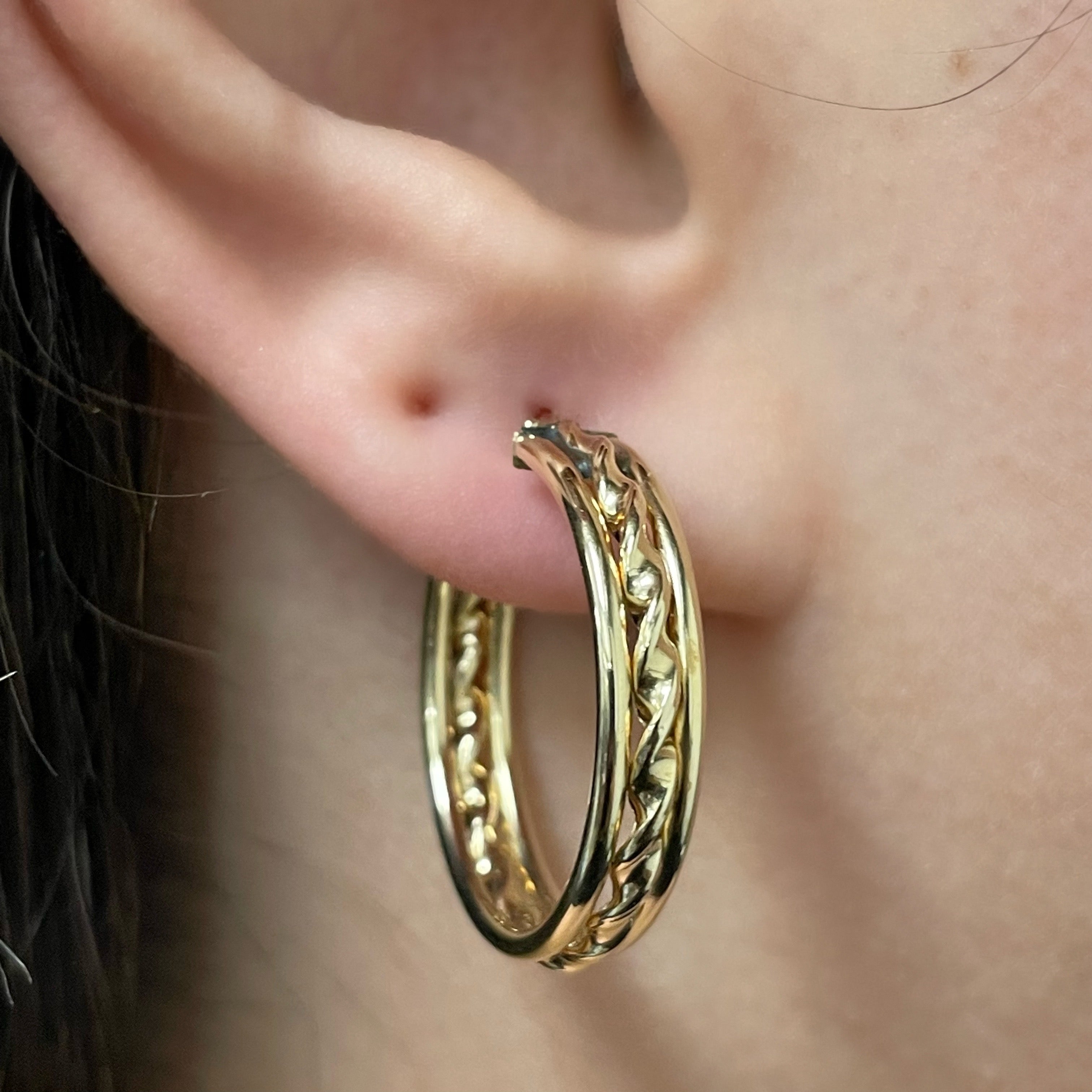 Italian 14k Yellow Gold Rope Creole Hoop Earrings 1" 5mm 2.7 grams