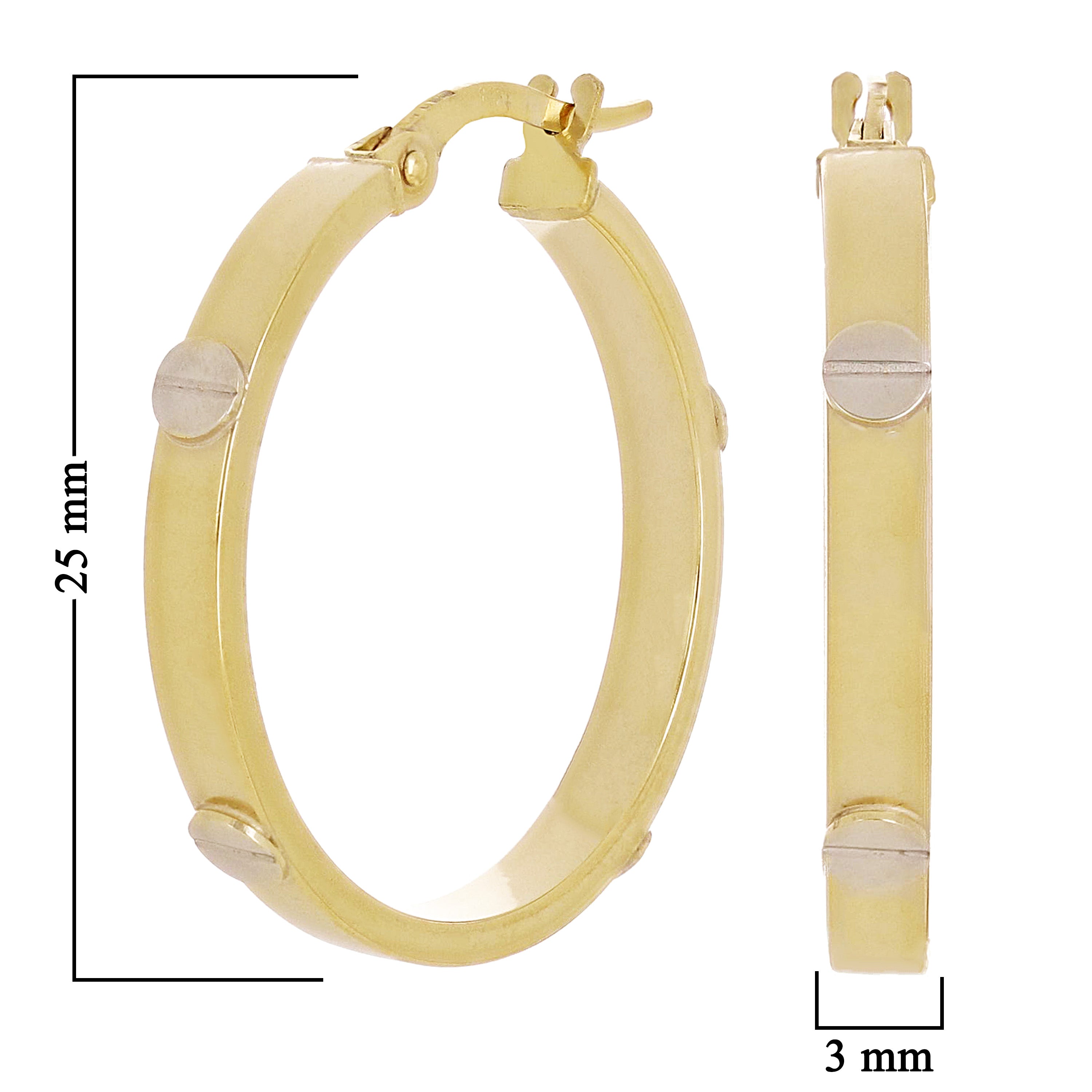 Italian 14k Two-Tone Gold Hollow Screw Design Hoop Earrings 1" 3mm 2.3 grams