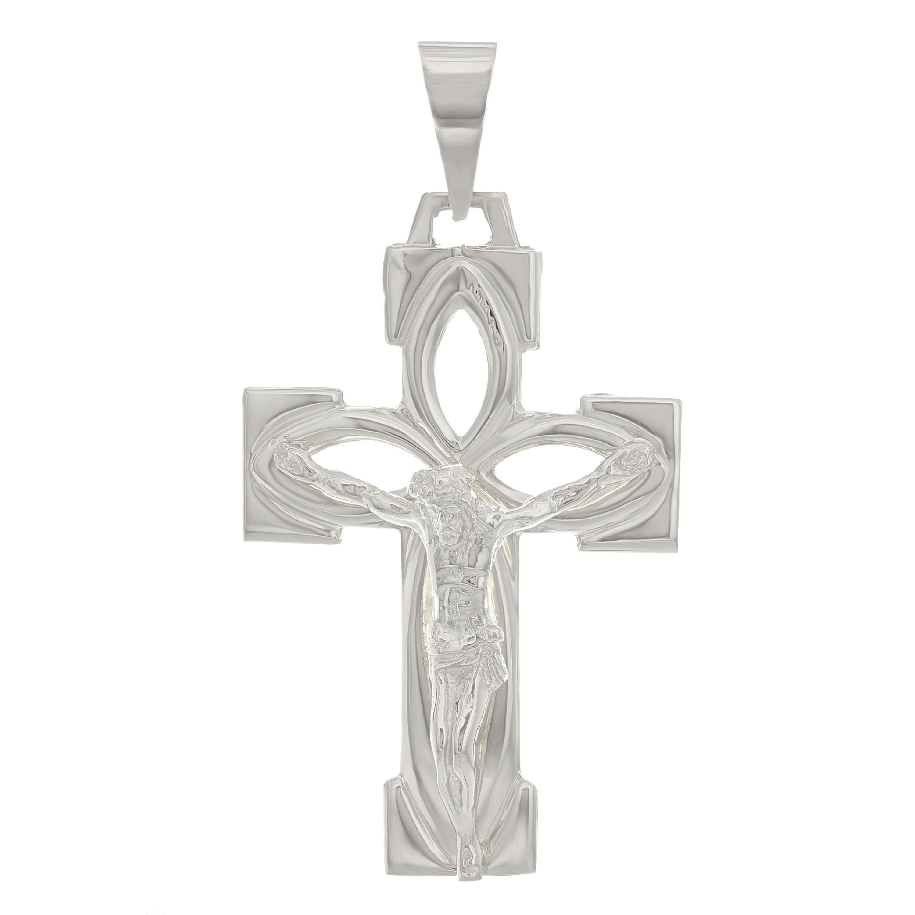 14k White Gold Jesus Christ Crucifix Cross Religious Charm Pendant 5.2 grams - White