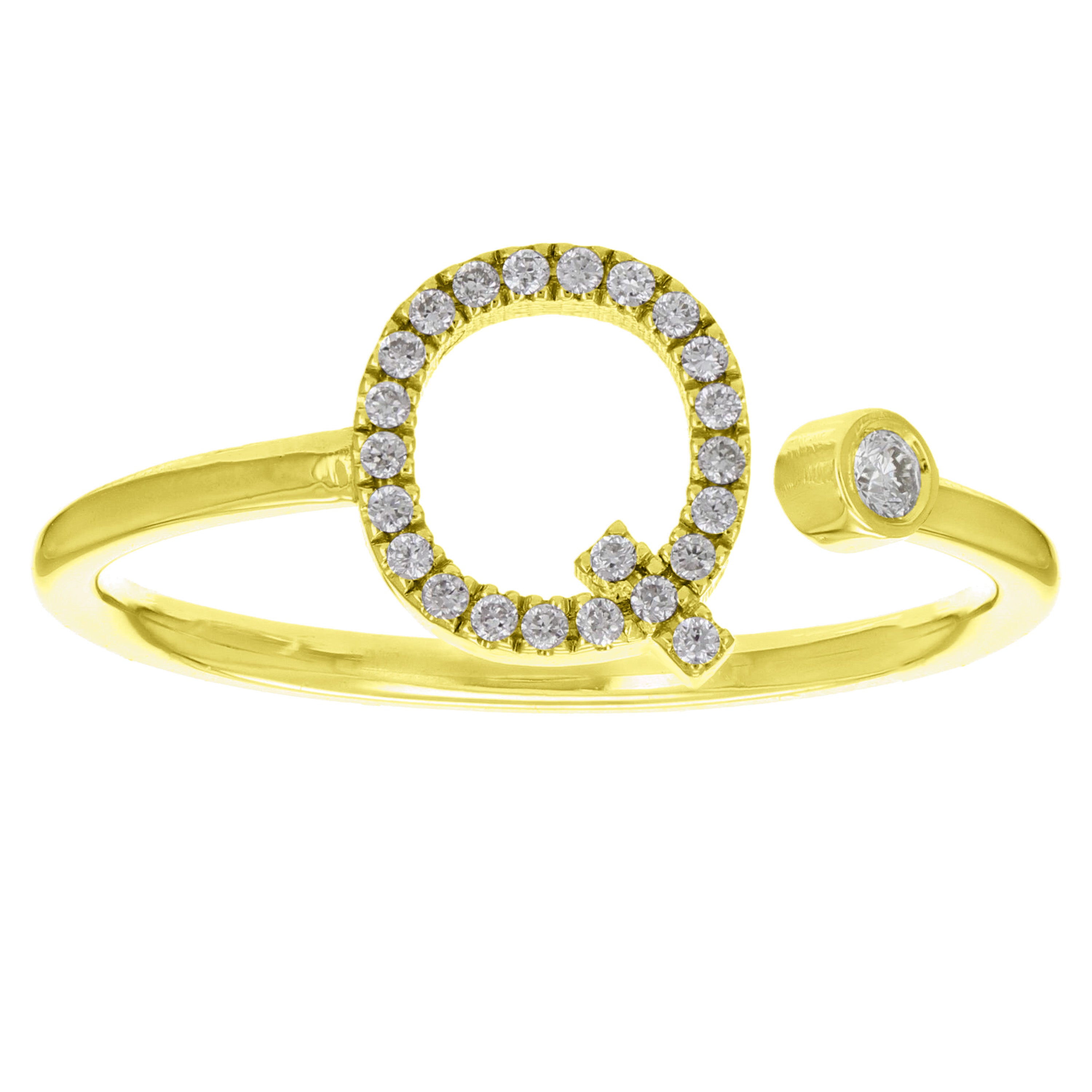 14k Yellow Gold Diamond Initial Letter Q Ring Size 6 - Letter Q,Yellow