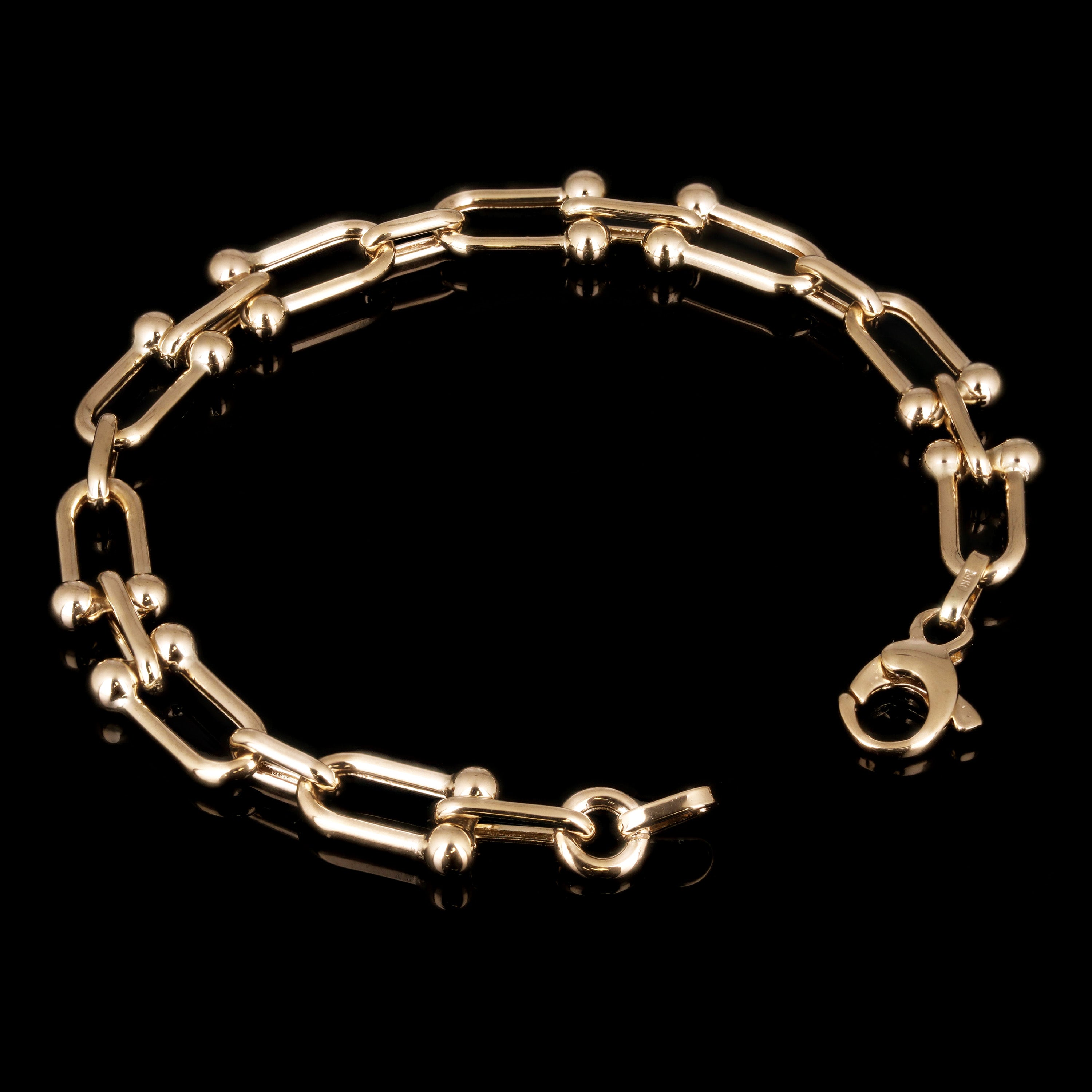 Italian 14k Yellow Gold  U Shape Hardwear Bracelet 7.75" 9mm 9.1 grams