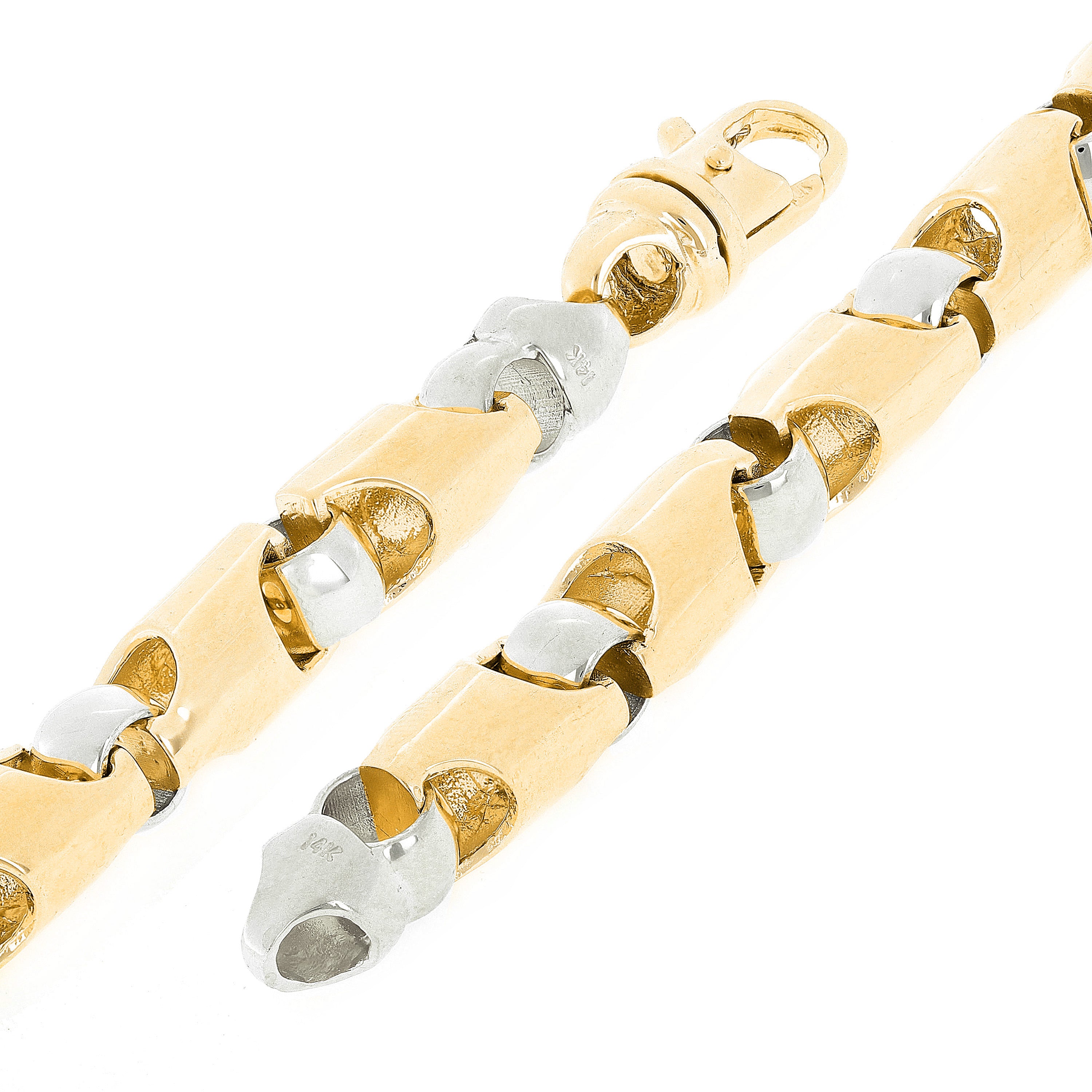 10k Yellow & White Gold Solid Bullet Style Link Chain Bracelet 7" 6mm 22.5 grams - Yellow and White,7" 22.5 grams