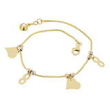 Italian 14k Tri Color Gold Heart & Infinity Charm Bracelet 7" 2.8 grams